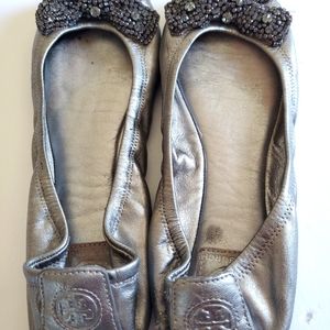 TORY BURCH rhinestones bow flats